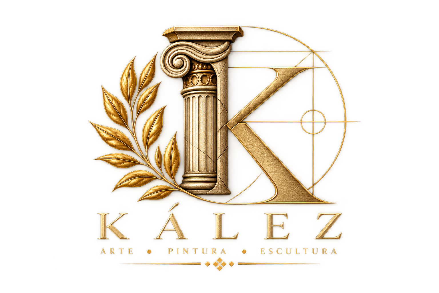 Emblema dorado de Kález: columna clásica, laurel y letra K
