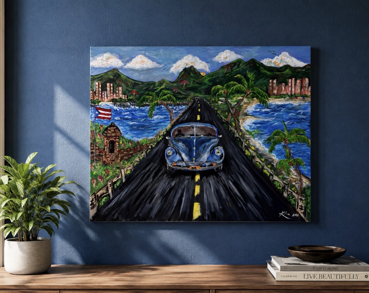 Paisaje con Volkswagen azul